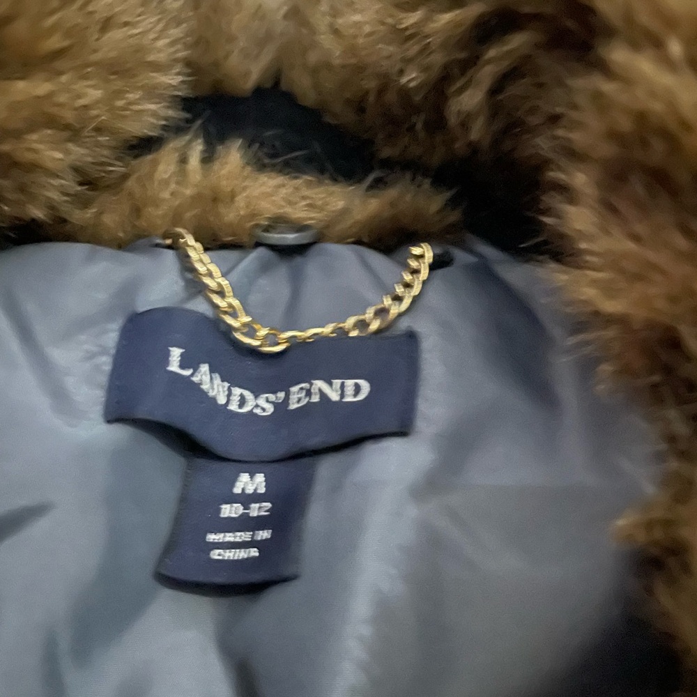 Lands' End Gray Puffer Coat with Faux Fur Hood - Picture 4 of 5